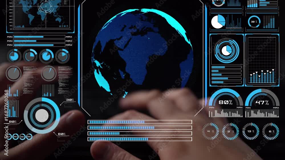 Aufkleber high-tech global network connection interface showing worldwide digital communication, data exchange