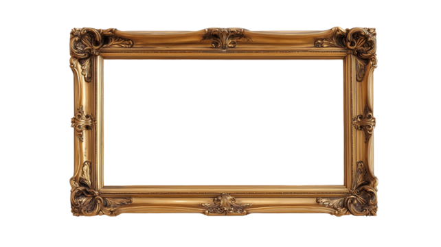 a wooden frame with antique work on the corners 16 9 hanging o white wall with the dimensions of 1920 x 1080
