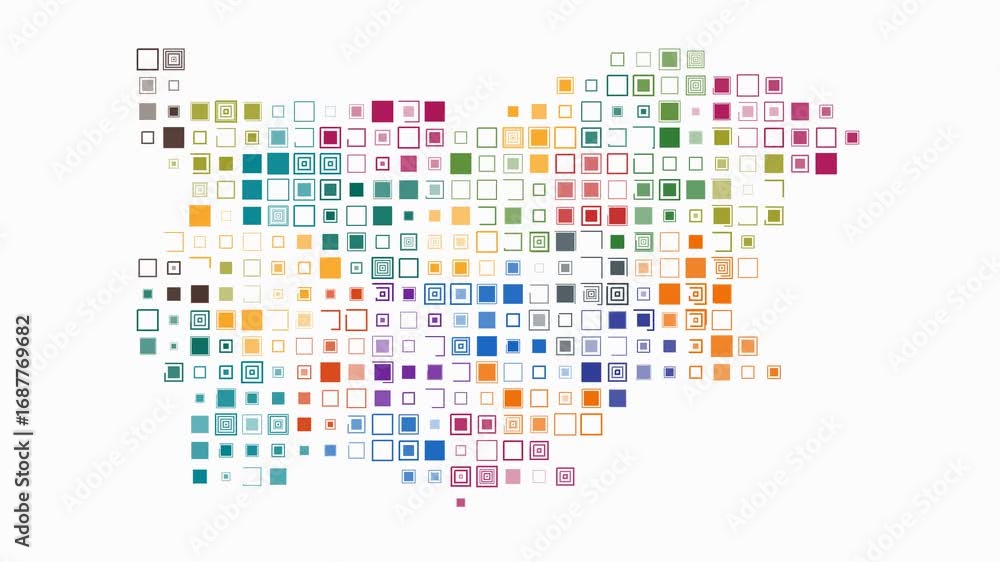 Aufkleber bulgaria map animation. shape of the country with pulsating colored dots. large size square blocks. 