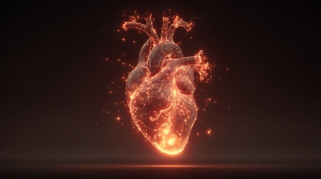Glowing human heart anatomy illustration medical concept cardiovascular health - Powered by Adobe