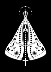 Our lady appeared Black and White, Virgin Mary Immaculate vector illustration isolated on black background