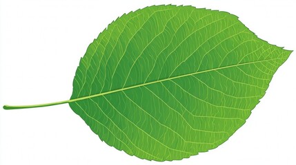 Close-up of a vibrant green leaf, showcasing intricate veins and natural texture against a white background.