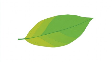 Fototapeta premium A single green leaf with yellow hues on a white background.