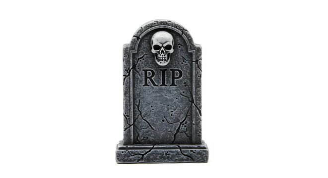 Weathered Tombstone with Skull and RIP for Halloween Isolated on White Background