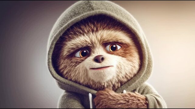 a cute, stuffed animal resembling a monkey wearing a green hoodie.