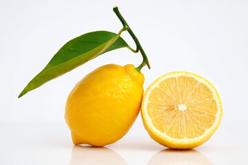 Fresh Lemon with Half Slice on White Background