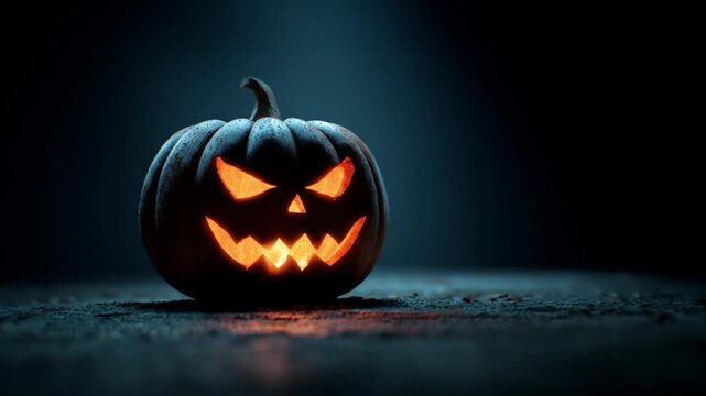 Glowing jack-o'-lantern on dark surface
