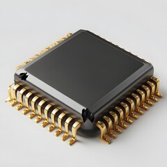 Damaged Gold-Plated Microchip: Close-up 3D Render of a Broken Integrated Circuit.