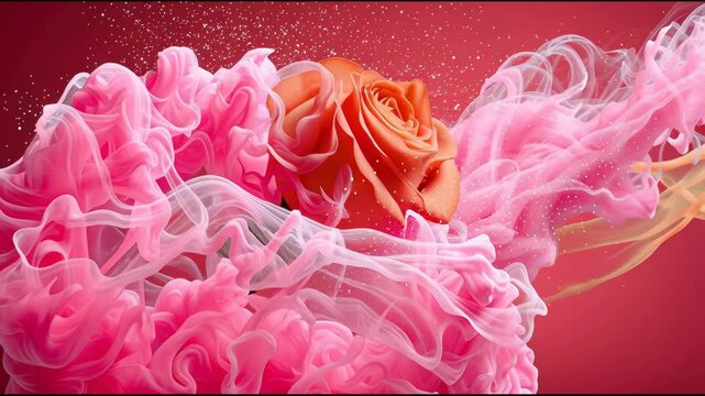 a stylized, abstract image of a bubble formed substance against a vibrant red background