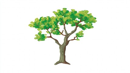 Obraz premium Green vector illustration of a single summer tree with leaves and branches, isolated on a white background for nature and design projects