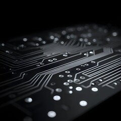 Intricate Circuit Board Detail High-Contrast Close-Up.