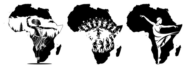 African continent silhouette with dancing figures vector illustration © Camel