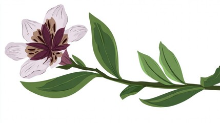 Naklejka premium Closeup of a fresh pink lily flower with green leaves, isolated on a white background