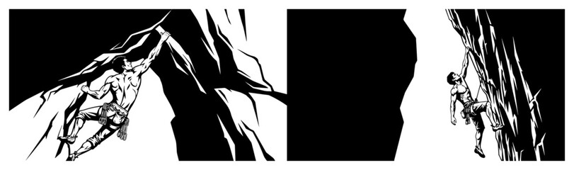 Rock climber ascending steep vertical cliff © Camel