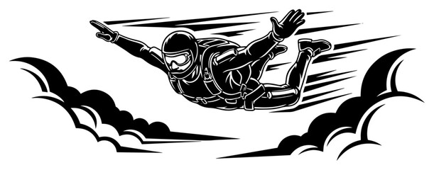 Skydiver in freefall spread eagle silhouette vector © Camel