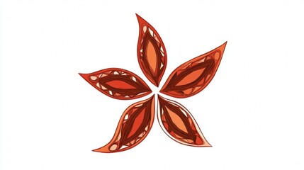 A stylized five-petal flower in warm earthy tones with intricate patterns on a white background.