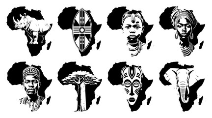 Collection of african icons with map silhouette © Camel