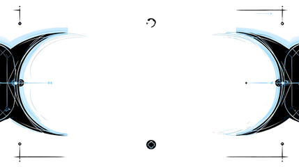 minimalist geometric background with square border design abstract line art inspired by NCNU logo black and blue color scheme modern curved and angular lines