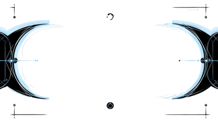 minimalist geometric background with square border design abstract line art inspired by NCNU logo black and blue color scheme modern curved and angular lines