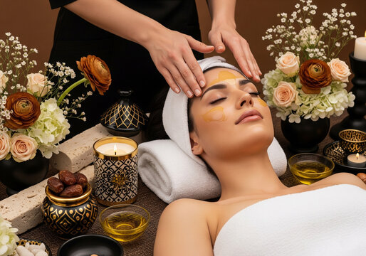 A Moroccan-Inspired Luxury Spa Experience with Argan Oil & Organic Skincare for beauty magazine covers, spa gift voucher designs, premium lifestyle campaigns, wellness retreat invitations