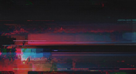 Abstract Glitch Effect Background with Colorful Digital Noise and Horizontal Lines