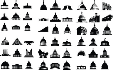 Capitol Landmark Silhouette Icon Vector Set Historic Capitol Building Black Silhouette Icon Design