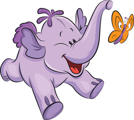 Lumpy the Heffalump Catches A Butterfly Cartoon Character Vector Design