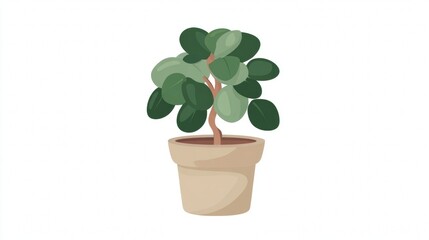 Obraz premium A potted plant with green leaves and a brown stem, set against a white background.