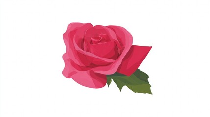Fototapeta premium A vibrant and detailed illustration of a blooming red rose, showcasing its delicate petals and green leaves.