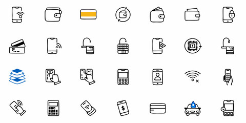 A collection of various finance and technology icons arranged in a grid pattern for visual representation