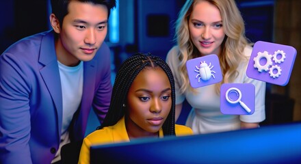 Developer And Team Focused On Debugging Code