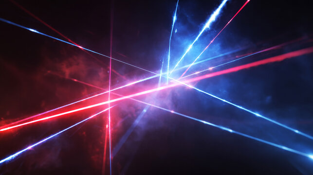 赤と青のレーザー光線が交差する背景素材
