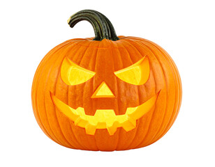 Jack o lantern carved pumpkin isolated on transparent background png