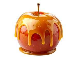 Caramel apple with syrup isolated on transparent background png