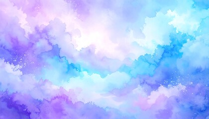 A dreamy, ethereal sky painted with vibrant hues of purple, blue, and white, showcasing a soft, watercolor-style texture.