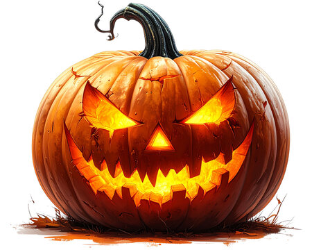Scary halloween jack o lantern pumpkin isolated on transparent background png