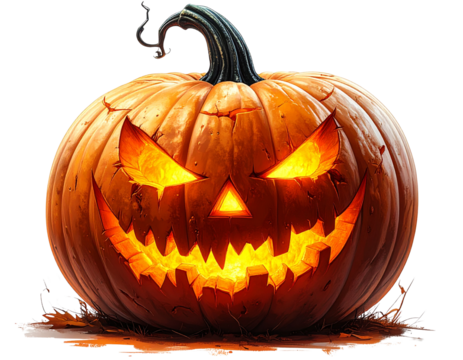 Scary halloween jack o lantern pumpkin isolated on transparent background png