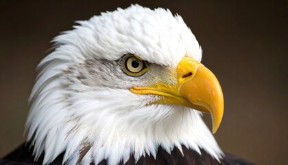 Obraz premium Majestic Bald Eagle Portrait with Closeup, Wildlife, and Brown Background.