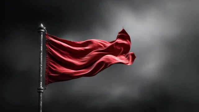 A Vivid Red Flag Waving in the Wind Symbolizes Strength and Challenge