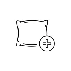 Obraz premium Line art icon of a pillow with a plus sign, indicating addition or increase.