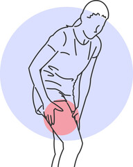 Woman with severe pain in thigh in minimalist vector illustration