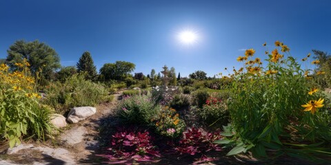 Obraz premium Vibrant flower garden in a sunny landscape nature scene floral photography outdoor serenity