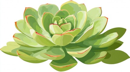 Fototapeta premium A single green succulent plant with a flower and fresh leaves is isolated on a white background