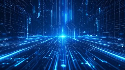 Futuristic Tech Tunnel: Immersive Visualization of Digital Data Flow and Processing - Powered by Adobe