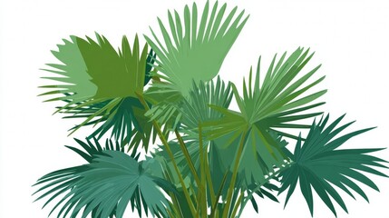 Green palm leaves from a tropical tree are isolated on a white background