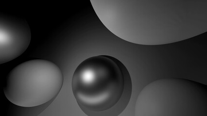 Glossy 3D spheres in monochrome abstract gradient background wallpaper