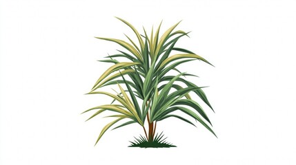 An isolated palm leaf, a tropical summer plant, and a fresh herb branch with rosemary leaves are ingredients for a garden