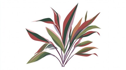 A vibrant red tropical flower with green leaves isolated on white, showcasing a beautiful floral decoration