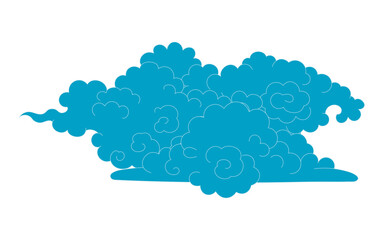 Traditional Asian clouds, cumulus clouds, line drawing, blue, isolated on transparent. Hand drawn vector illustration. Buddhist thangka art. Chinese, Japanese, Korean design element, clip art