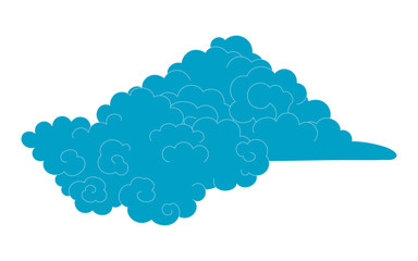 Traditional Asian clouds, cumulus clouds, line drawing, blue, isolated on transparent. Hand drawn vector illustration. Buddhist thangka art. Chinese, Japanese, Korean design element, clip art